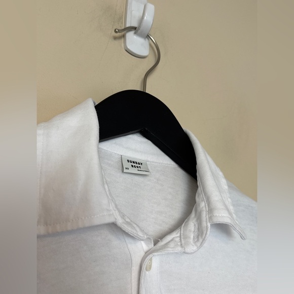 Sunday Best Roland Long Sleeve. Cropped White Long-Sleeve Polo. XS P2P 21" - Picture 4 of 7
